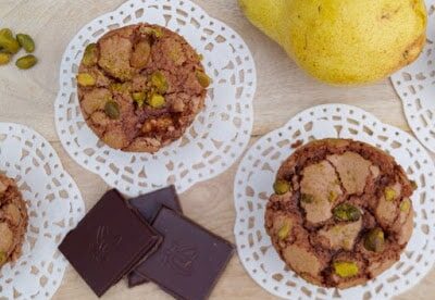 Muffins aux poires, amandes, pistaches et chocolat (sans gluten)